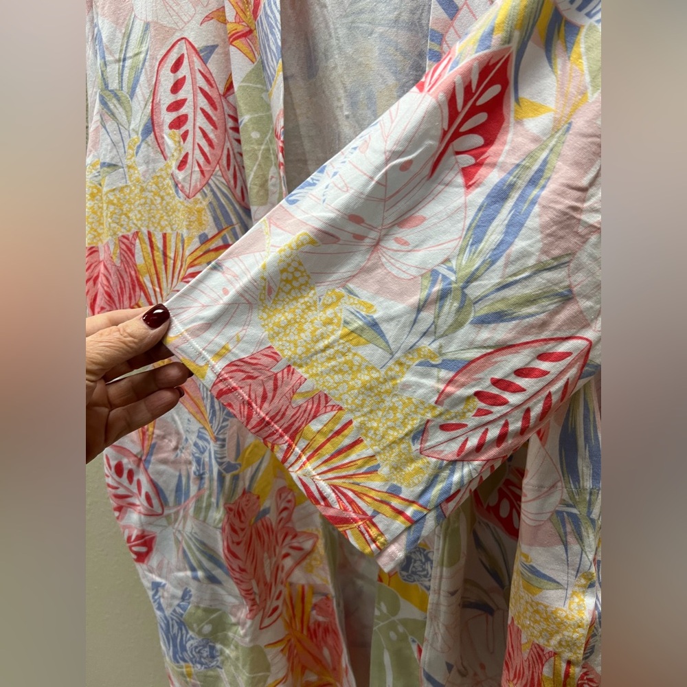 Cuddl Duds - Med - NEW No Tags - Floral Yellow/Coral Short Robe - Picture 4 of 8